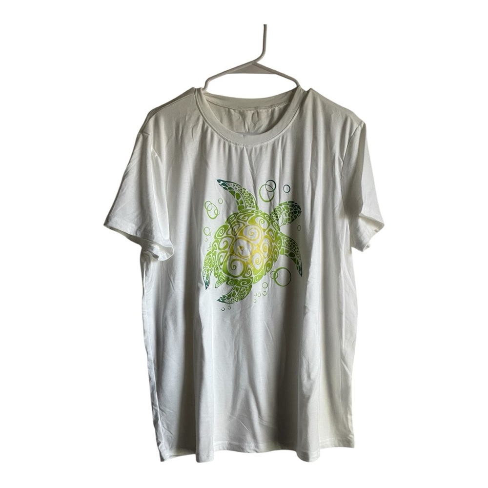 Women’s Size XXL White T-Shirt with Sea Turtle Design Tee - Picture 2 of 12